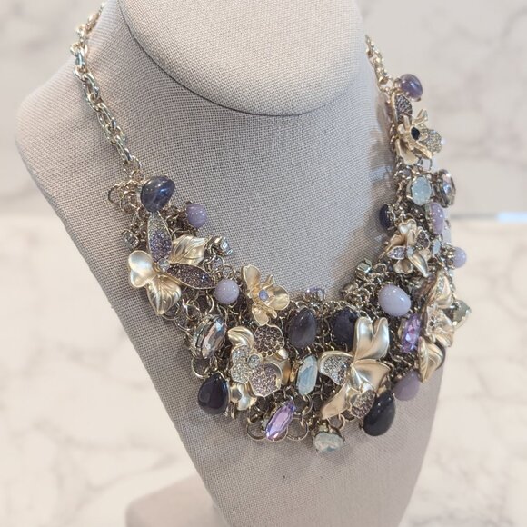 White House Black Market Goldtone Flower Statement Necklace - Picture 7 of 9